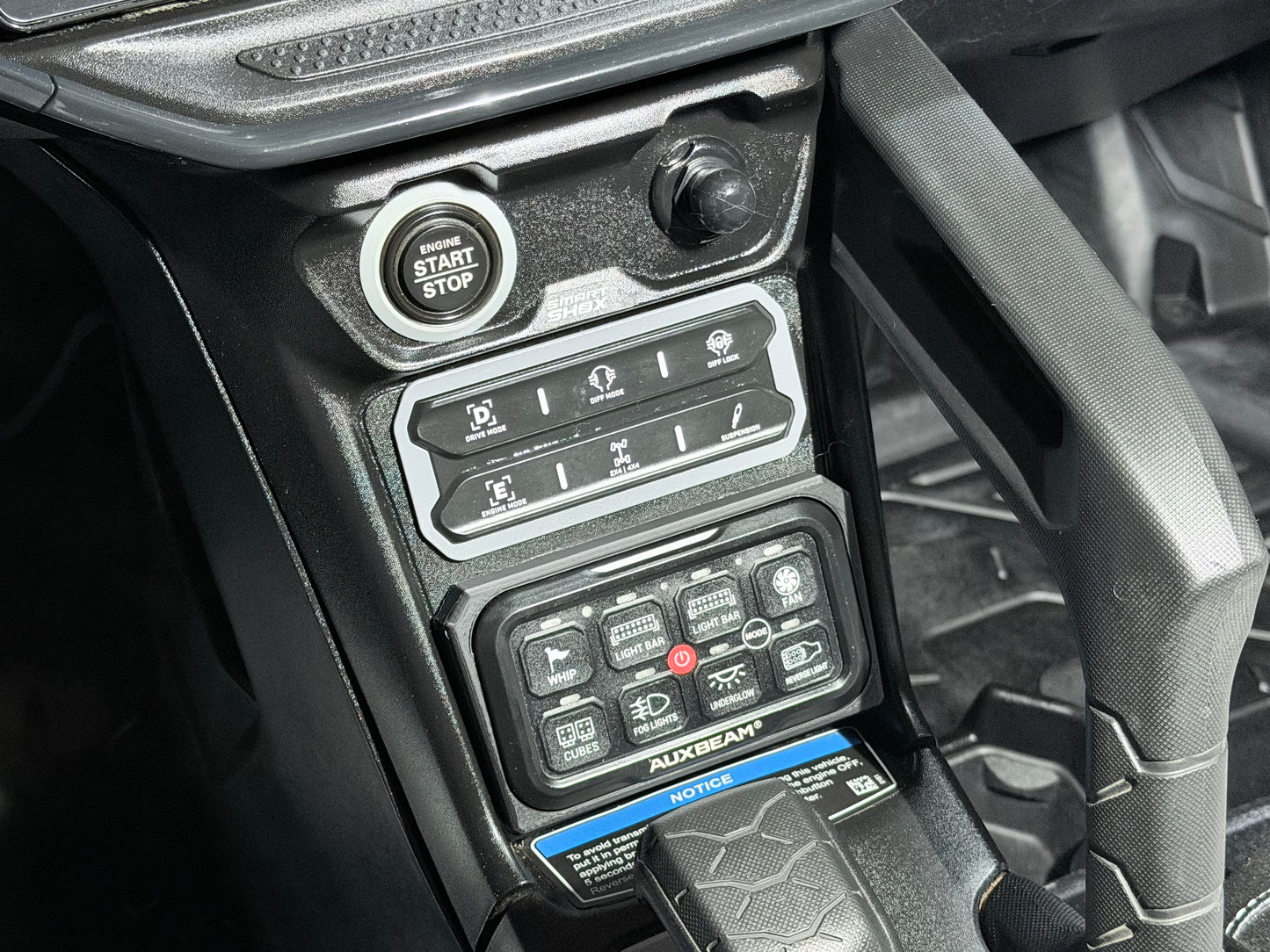 Can-Am Maverick R Auxbeam 8-Button Switch Panel Frame – Custom 3D Printed Mount for AR-800 Auxiliary Lighting System – Stock Look OEM Fit