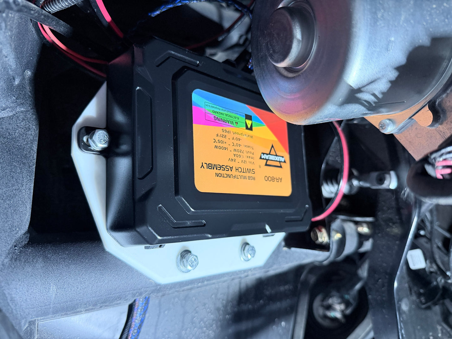 Can-Am Maverick R Auxbeam Control Box Mount – Custom 3D Printed Under-Dash Bracket for AR-800 Auxiliary Lighting System – Secure Hidden Wiring Holder
