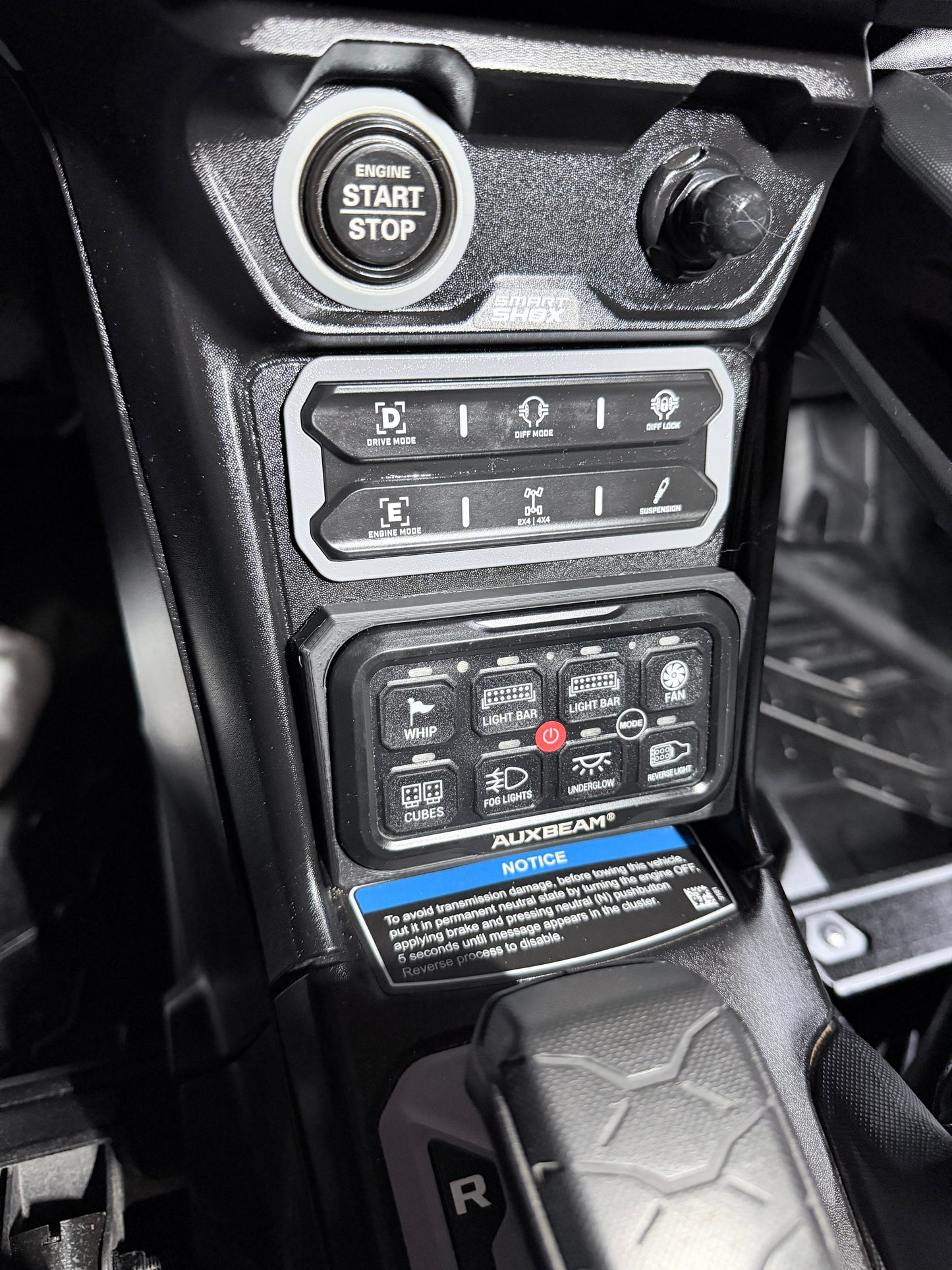 Can-Am Maverick R Auxbeam 8-Button Switch Panel Frame – Custom 3D Printed Mount for AR-800 Auxiliary Lighting System – Stock Look OEM Fit